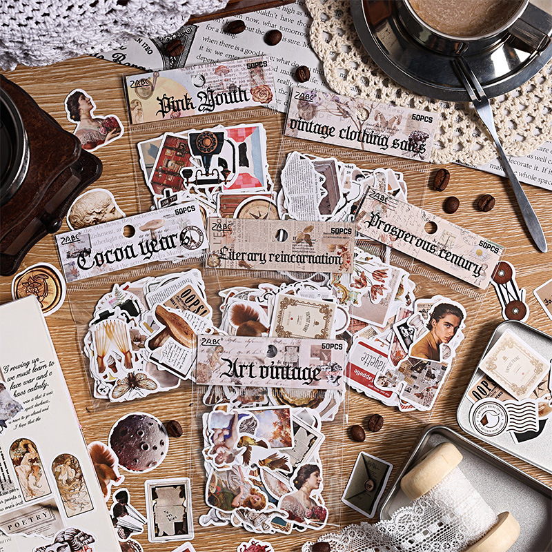 Retro recolección de pegatinas de cuentas de mano bolsas DIY cuentas de mano diario decoración material base pegatinas de papelería transfronterizas