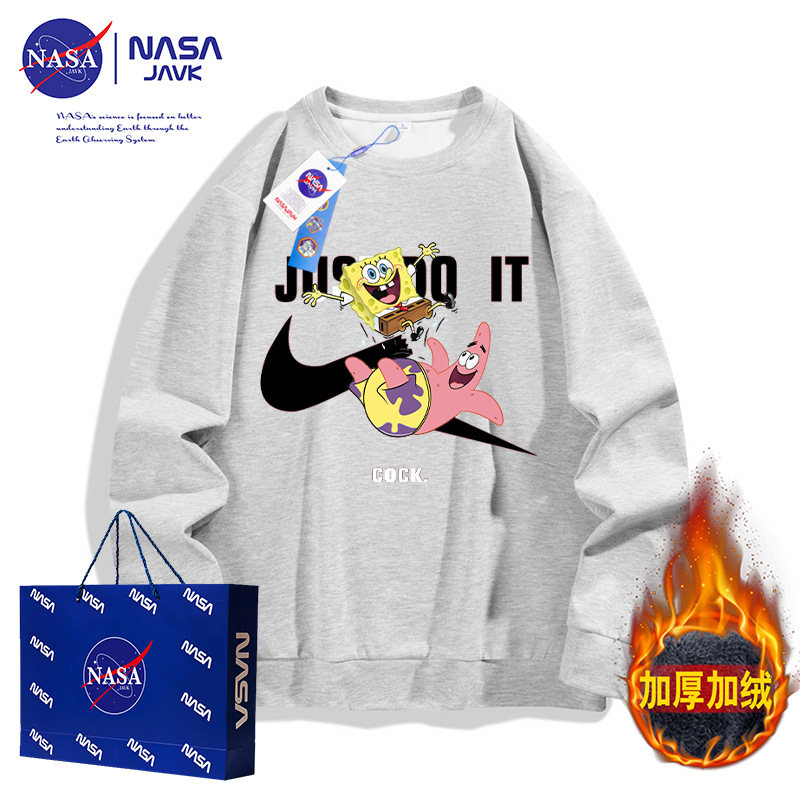 2024 년 가을 NASA 새로운 남성 인쇄 기모 땀 느슨한 둥근 목 봄과 가을 보투 스포츠 패션 브랜드