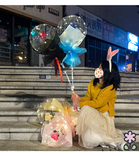 七夕表白玫瑰花波波球发光手捧花束气球全套夜市地摊告白气球批发