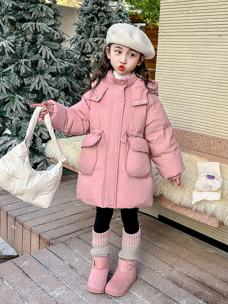 Chaqueta de plumón de niñas de estilo largo y medio para niños de estilo extranjero coreano blanco de acero grueso ropa de invierno de mujeres tesoro chaqueta de Año Nuevo rojo