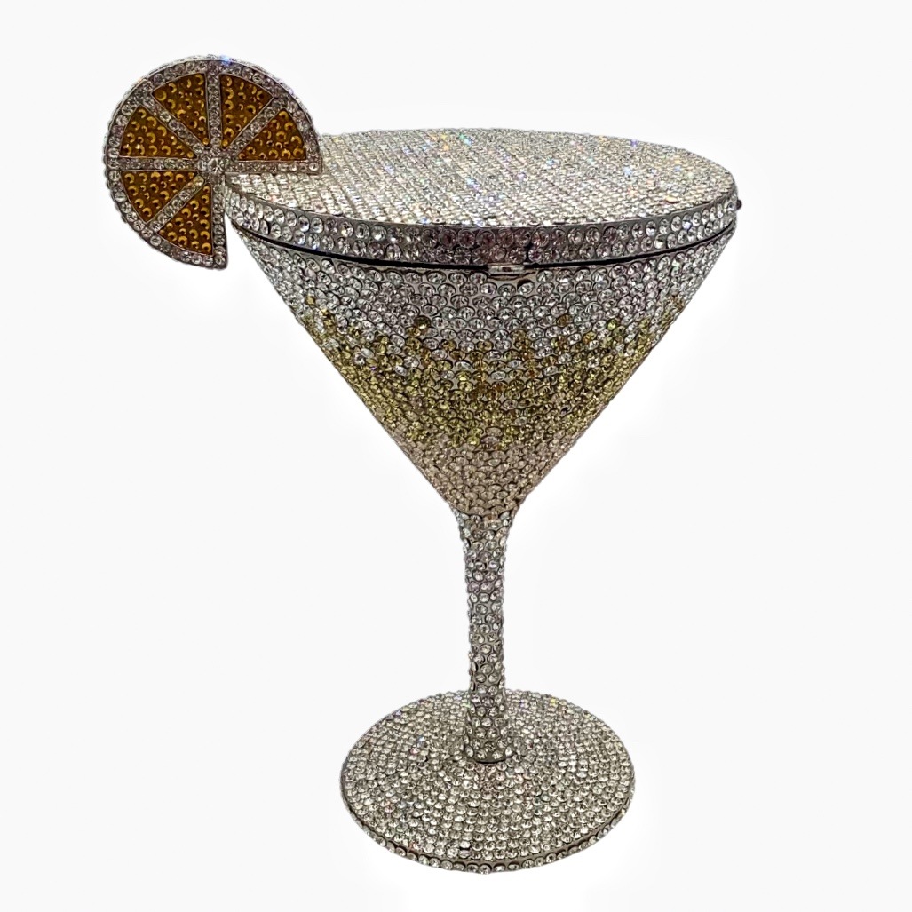 Bolsa de cristal Martini, taza de cóctel, bolsas de cena de diamantes, bolsas de mano de diamantes nuevas para mujeres