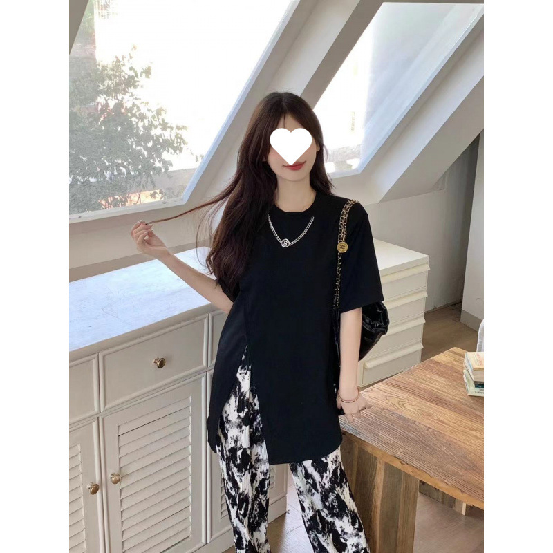 2025夏季新款大码女装胖妹妹时尚显瘦设计感休闲阔腿裤时髦套装