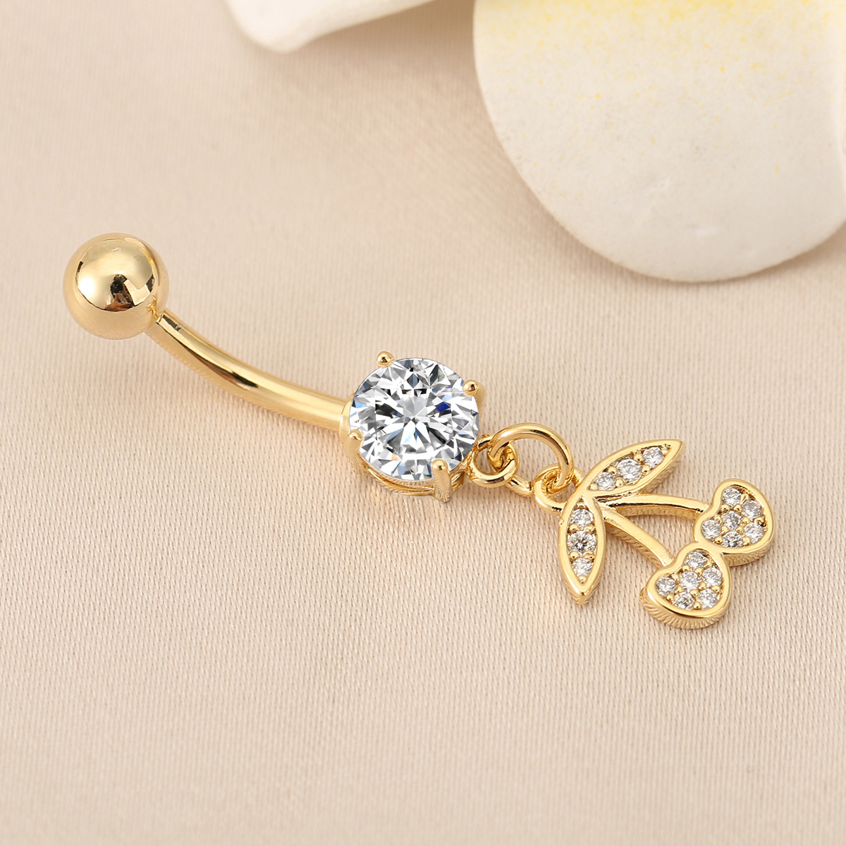 Cherry Shaped Navel Piercing With Diamonds For Women_voghion.com