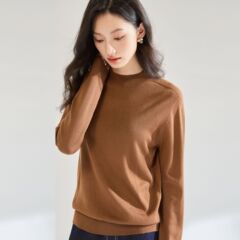 25秋新长袖内搭宽松打底毛衣上衣羊毛+天丝混纺半高领打底衫22671