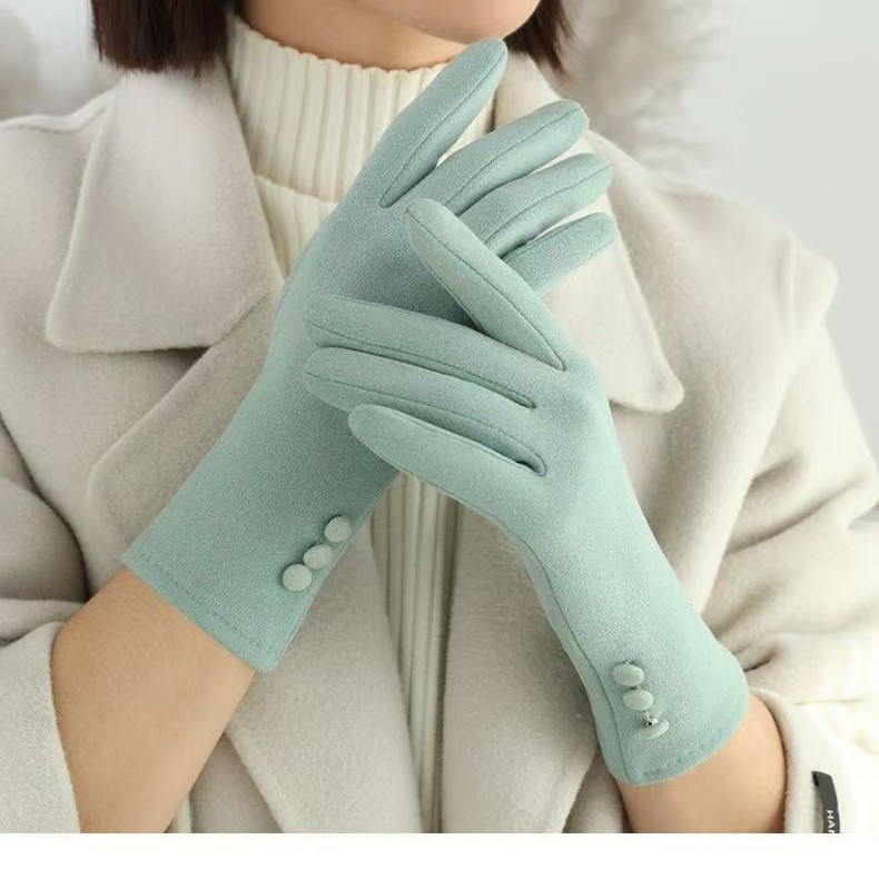 德绒手套女新款2025秋冬保暖骑行防寒触屏韩版女士简约三扣手套|undefined