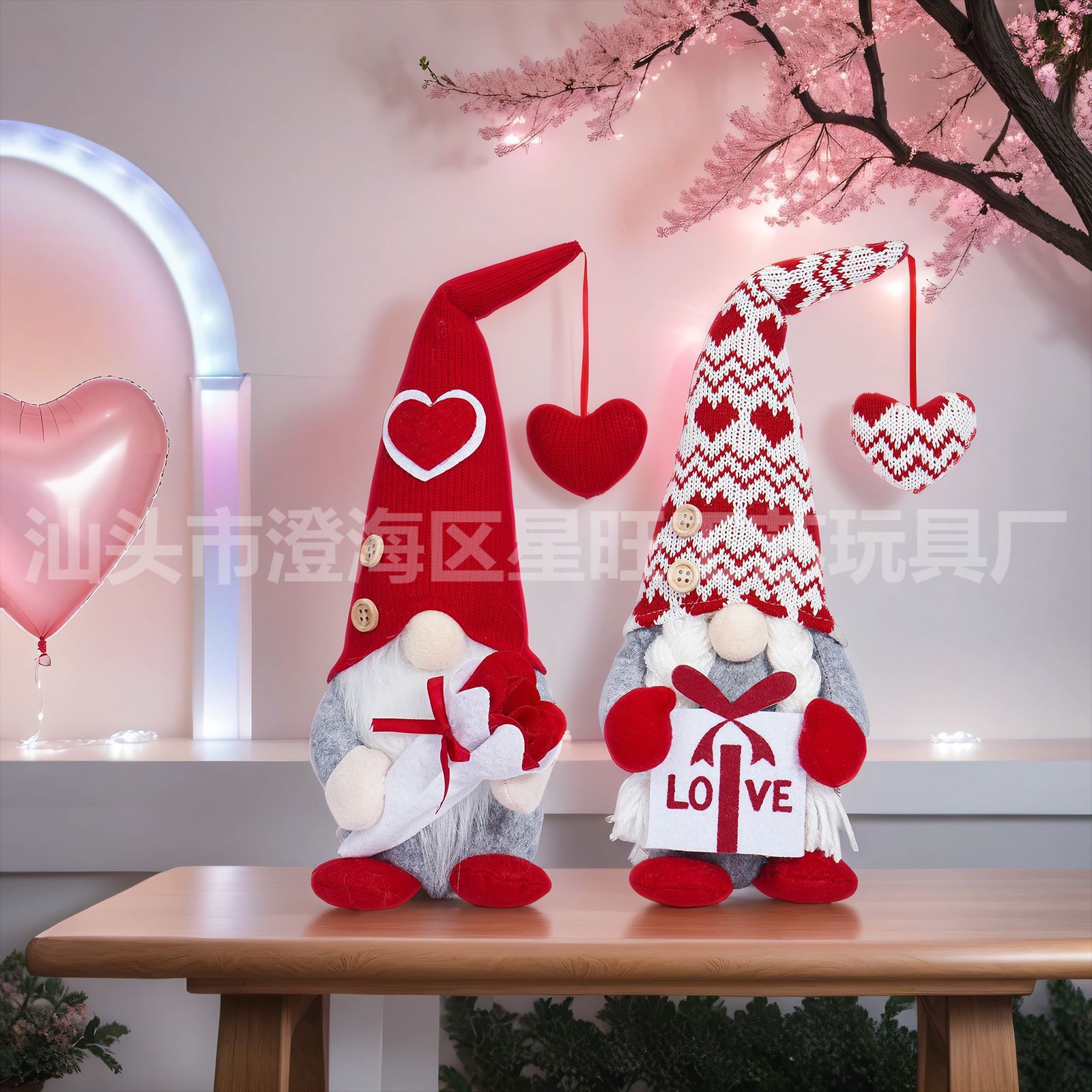 Muñeca sin rostro personalizada del día de San Valentín, cubierta de vino Rudolph luminoso, postura de pie, bolsa de regalo de boda para anciano enano telescópico
