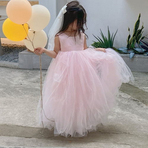 Summer New Children's Formal Gown Net Lace Princess Dress Fluffy Stylish Girls' Dress Stage Performance Dress Wedding Dress