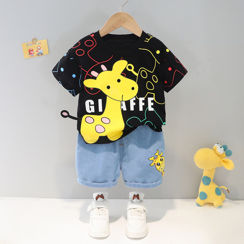 Cartoon T-Shirt for Infants, Unisex (Boys and Girls), Summer Outfit, Short Sleeve, Two-Piece Set for Babies and Toddlers (1-4 Years Old)