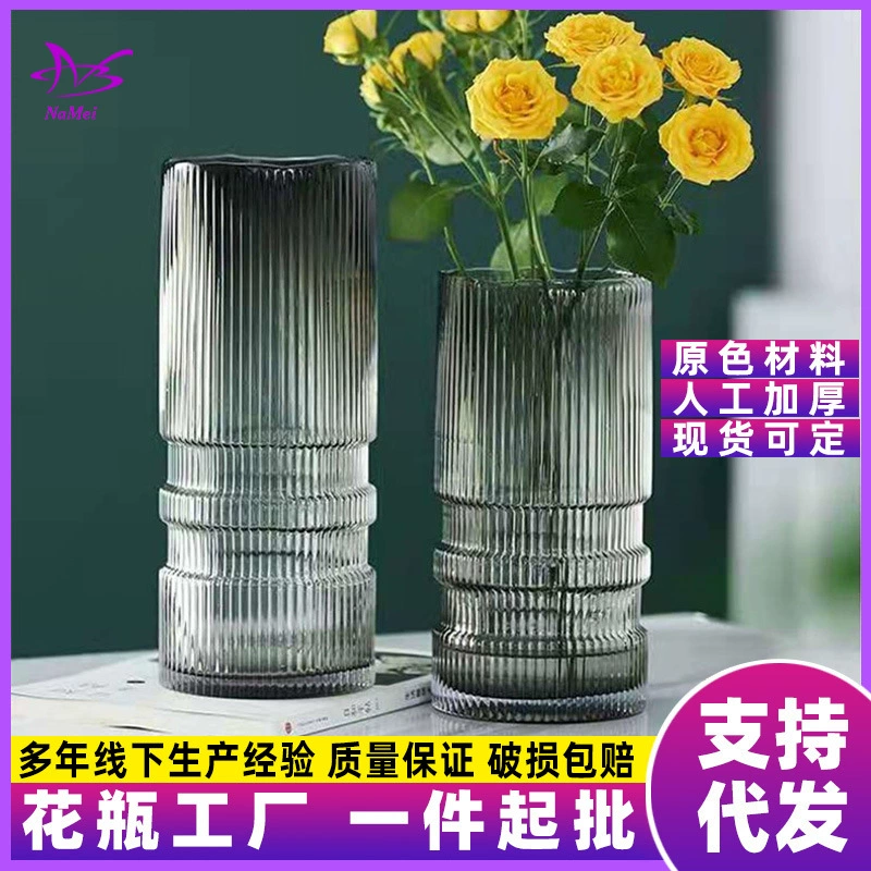 Tiktok Shop кросс-зеркало поколение цвет волос значение вертикальные полосы стеклянная ваза прозрачное украшение для гостиной Цветочная композиция гидропонное высококачественное украшение
