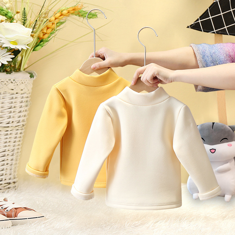 Fábrica al por mayor ropa para niños bebé otoño e invierno cálido de manga larga Camiseta ropa interior ropa de otoño ropa para niños De terciopelo medio cuello alto camisa de fondo image 4