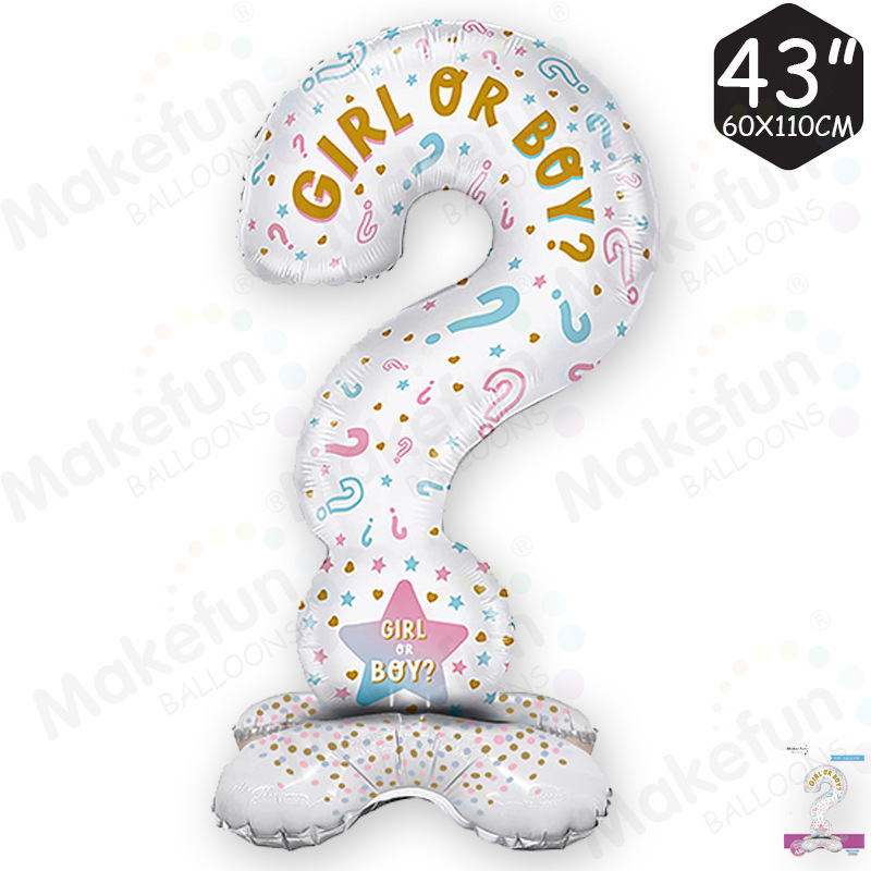 Card-mounted large base standing can not float empty question mark gender reveal party scene layout Photo Aluminum film balloon