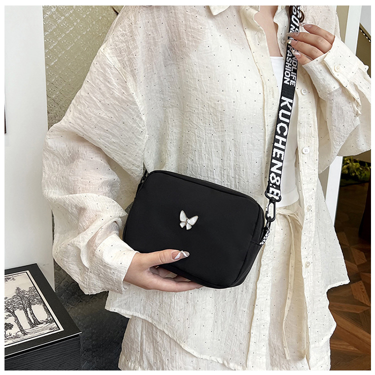 wholesale elegant butterfly simple small bag women's nylon cloth wide shoulder strap underarm bag casual shoulder solid color crossbody bag undefined