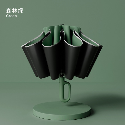 全自動晴れ傘逆自動折りたたみ両用傘黒ゴム日焼け止め反射プラスリング傘ビジネス傘