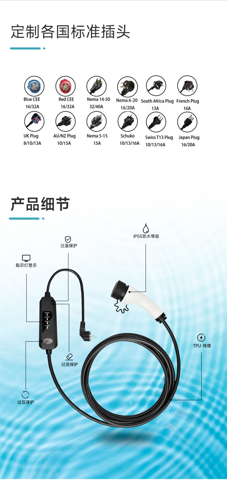 European Standard Portable Charging Pile British Standard 3.5kw16A Electric Vehicle Charging Mobile Charging Pile Single-phase Cross-border