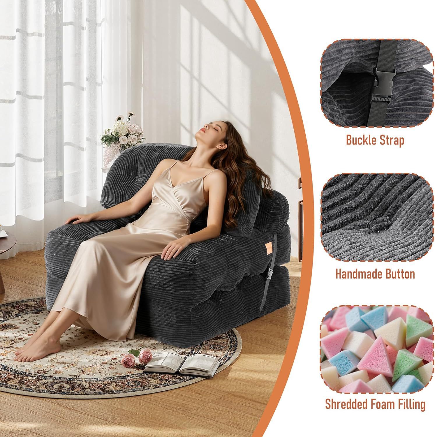 Living Room Adult Foldable Sofa Bed Convertible Sleeper Chair with Back Support and Pillow Bedding