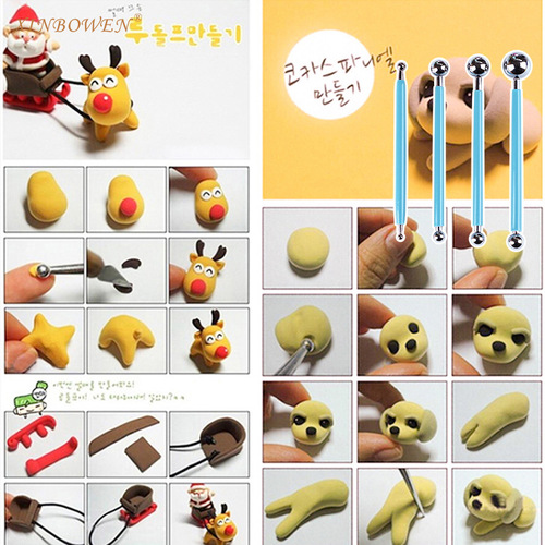 Clay tools, stainless iron, 4 pieces, 8-head pills, baseball-shaped pill sticks, fondant carving clay, clay nest modeling tools