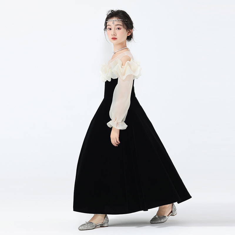 vestido de niña un hombro vestido de cumpleaños de alta gama anfitrión de niños piano vestido vestido de princesa de niña