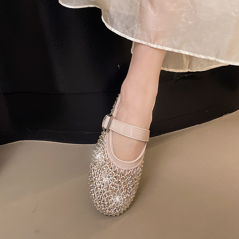 [Chao Bounan] Galaxy tejido a mano ● Reducción de edad, diamantes brillantes, arrastre de Baotou, nuevas zapatillas de hadas transpirables de malla de verano para mujer