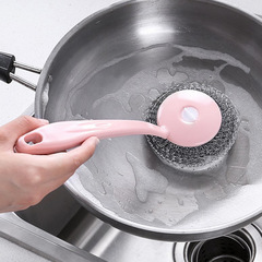 Long-handled steel wire brush, kitchen cooking utensils, home kitchen cleaning supplies, stainless steel handle, easy to use, does not hurt hands