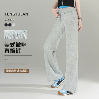 锋与兰 棉氨混纺抽绳喇叭裤女春夏季新款透气修身休闲长裤现货批