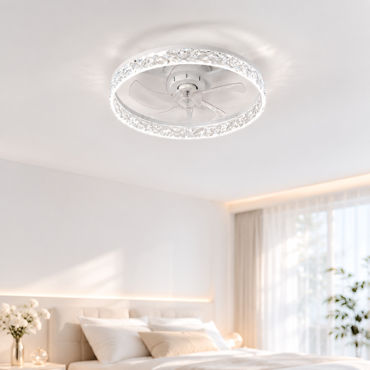 Lámpara Ventilador de Techo Inverter 110V, PC y ABS, Control Remoto y APP, para Dormitorio y Restaurante