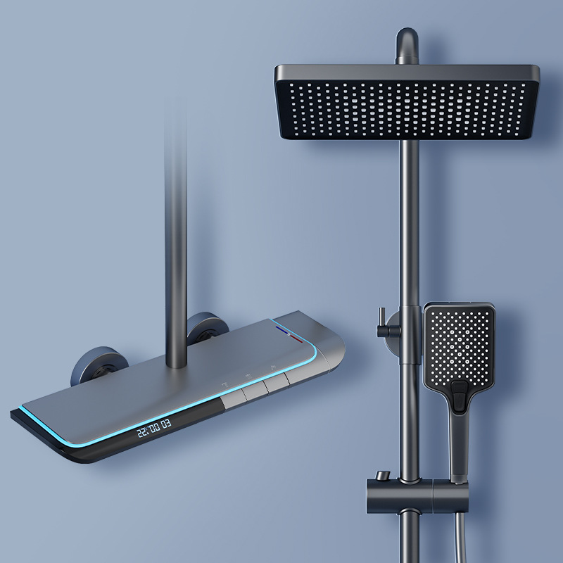 Household All-Copper Constant Temperature Pressurized Shower Set with Gray Spray Head, Full Set of Energy-Saving Intelligent Constant Temperature Shower