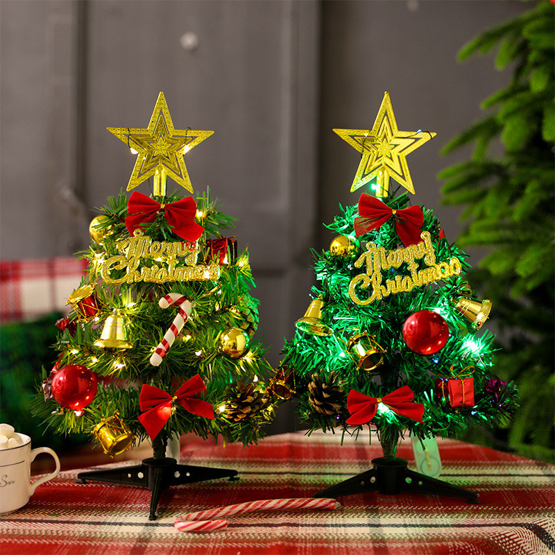 Desktop Mini Christmas Tree Set 30cm 50cm Pvc Christmas Decoration Supplies Shopping Mall Layout Luminous Style