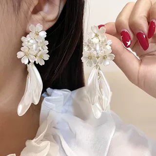 甜美田园风白色花朵流苏耳环法式轻奢时尚高级感耳饰夸张绝美饰品