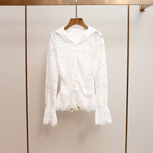 深圳南油高端女装秋冬新款设计感重工水溶蕾丝连帽显瘦衬衫上衣女