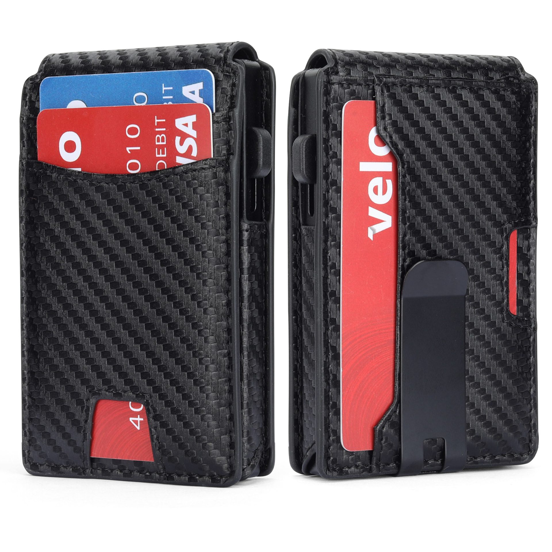 Tarjetero metálico personalizado de Amazon con tapa abatible, clip para billetes antirrobo con pulsador lateral, billetera ultrafina para hombre