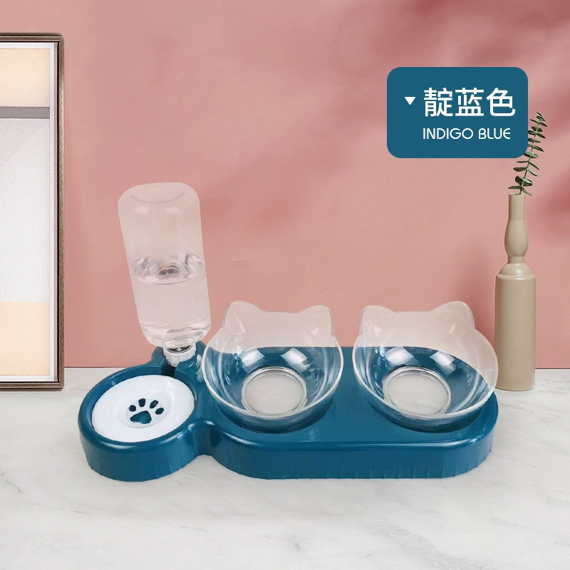 Double Cat Bowl with Automatic Waterer, Elevated Neck-Protection Feeder, Multi-Color Options