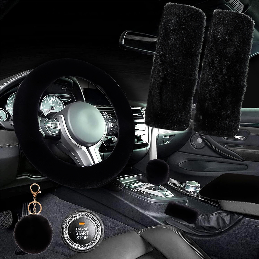 Car steering wheel cover plush high-end sense shoulder pad handbrake cover armrest box pad eight pieces winter cross-border explosion suit