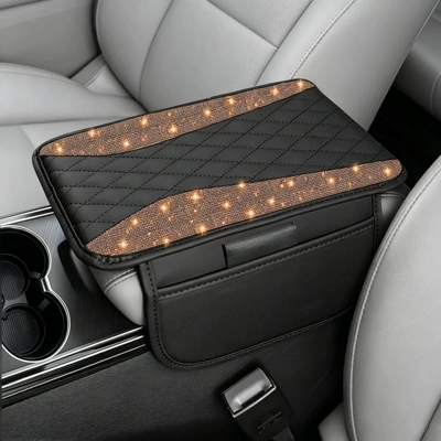 Car Armrest Box Mat, Crystal Armrest box pad - brown-angel-wings-rhinestones