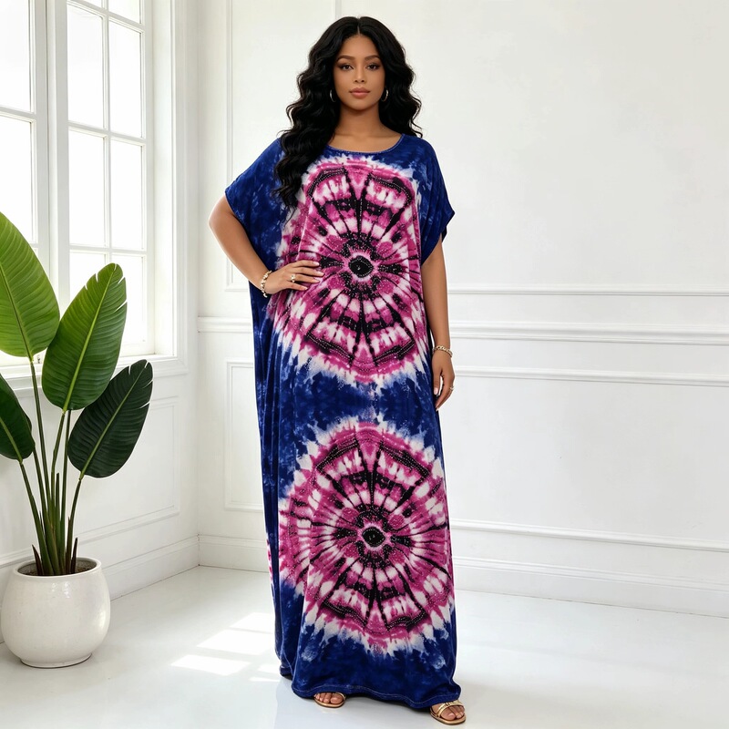 New cross-border rayon dress with rhinestones, loose-fitting women's long gown, new African robe New cross-border rayon dress with rhinestones, loose-fitting women's long gown, new African robe