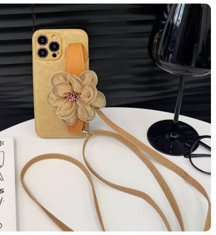 Cuero Crossbody + pulsera marrón bufanda de seda flor + marrón en relieve pequeño floral ty