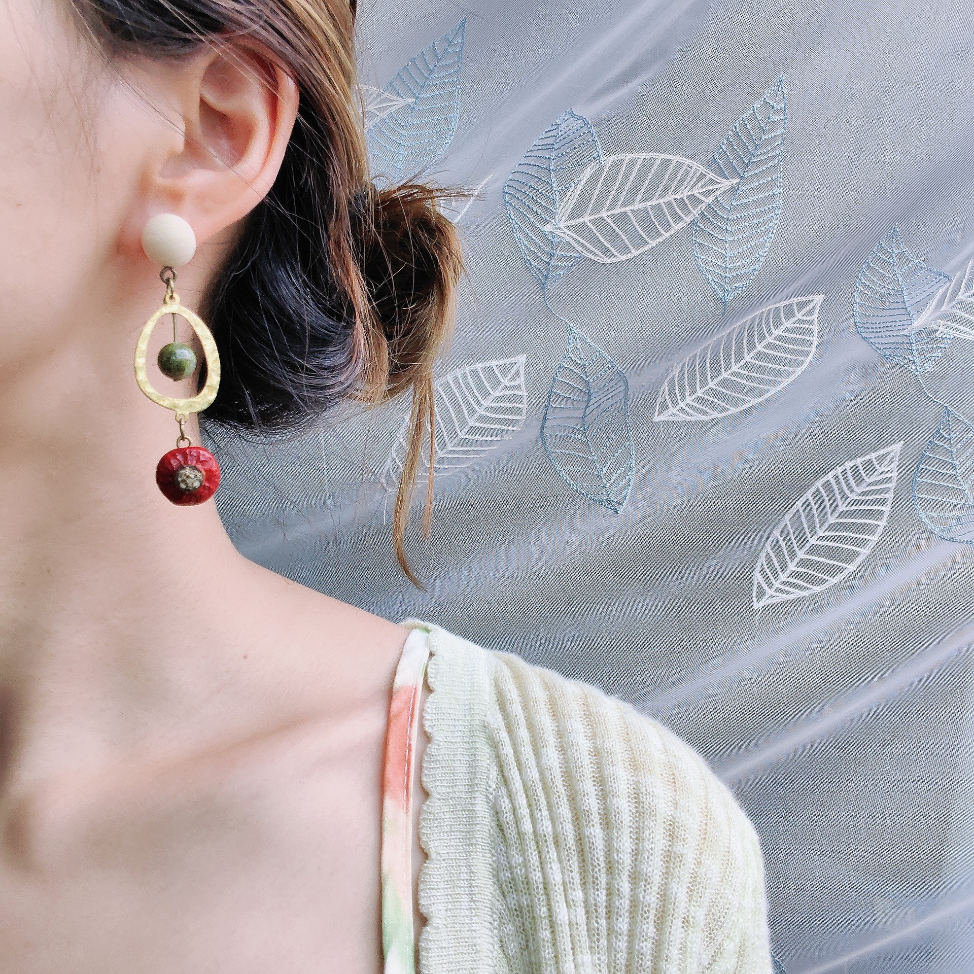 Z-M rose hip natural + flower stone 925 silver needle model