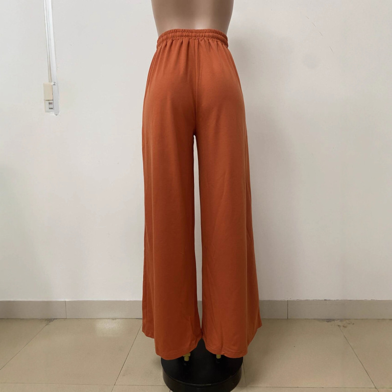 LD2551欧美女装时尚螺纹橡筋腰头穿绳大口袋直筒通勤休闲风长裤|undefined