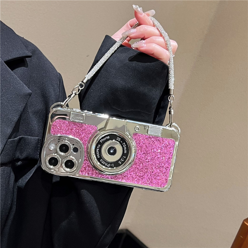 Cámara rosa brillo cuerda de mano yyt
