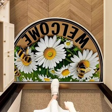 TEMU跨境油画半圆水晶绒脚垫家用玄关入户易打理吸水耐脏门垫现货