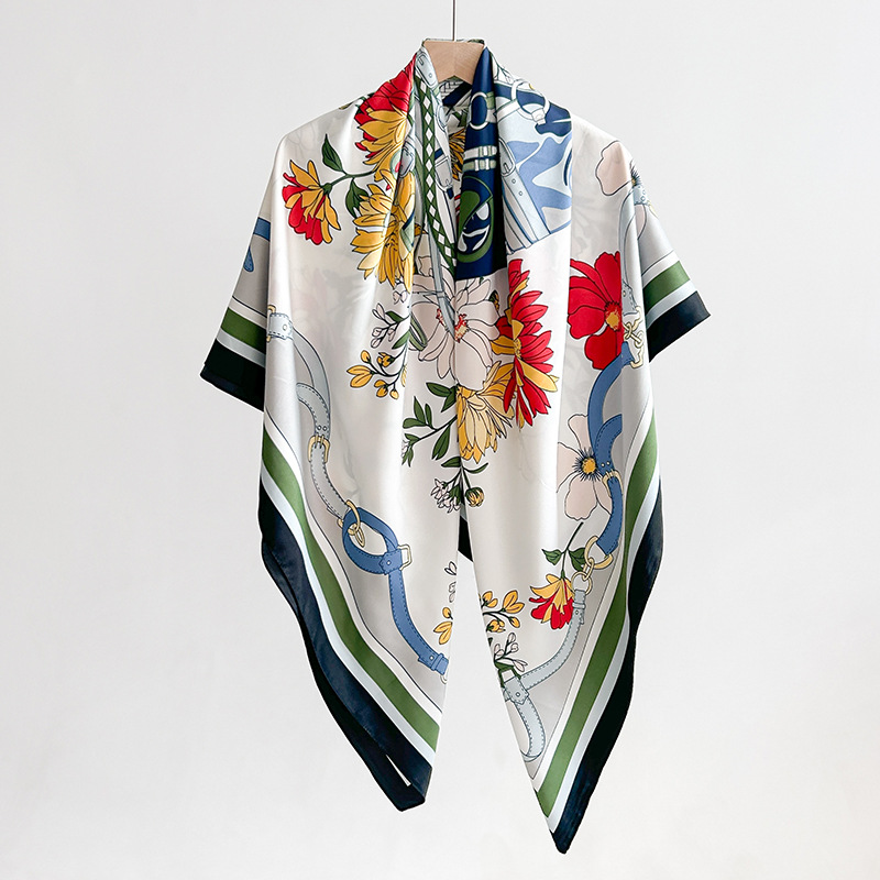 Retro de alta gama señoras, lujo ligero, diseño de moda, impresión 130 bufanda cuadrada de sarga, chal fino de celebridades de Internet coreano