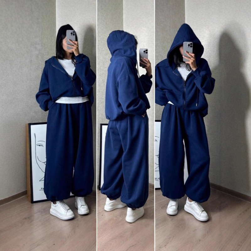 Kz Casual Sports Suit Spring and Autumn Student Korean Style Loose Hooded Sweatshirt and Jogger Pants Two-Piece Set Winter