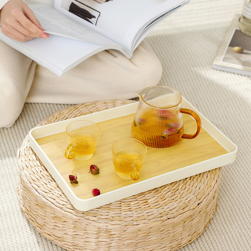 Japanese snack tea tray imitation wood grain thickened teapot tray living room coffee table rectangular tea cup tray cross-border