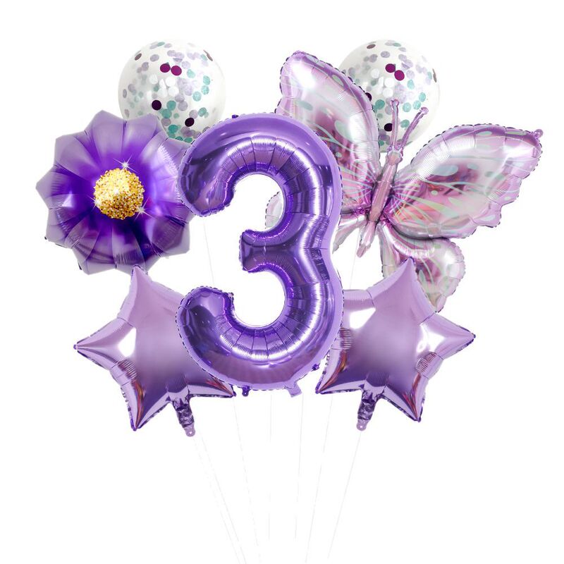 新品紫蝶花32インチデジタルアルミ膜バルーンセット子供诞生日パーティー装饰シーンアレンジ|undefined