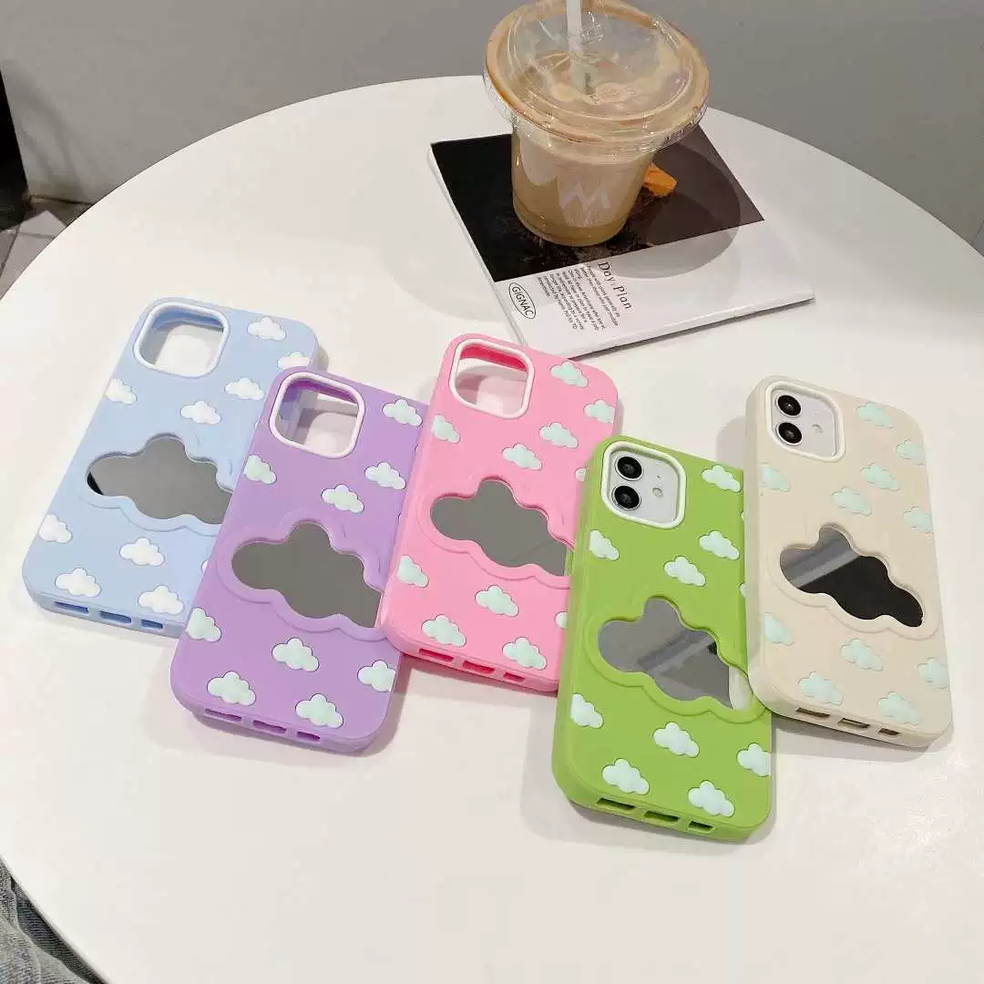 Чехол с зеркалом Tengyi Cloud Mirror для iPhone 6-14 Pro Max — пастельный рисунок облаков с зеркальным окном в форме облака