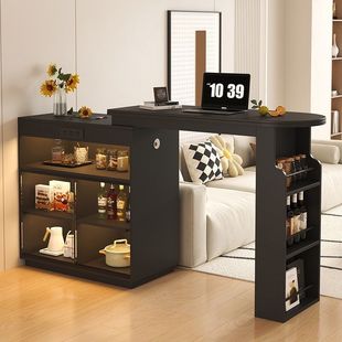 Solid Wood Bar Partition Cabinet Living Room Pull-out Sofa Side Bar Vintage Black Storage Cabinet Sideboard Rotating Stretching