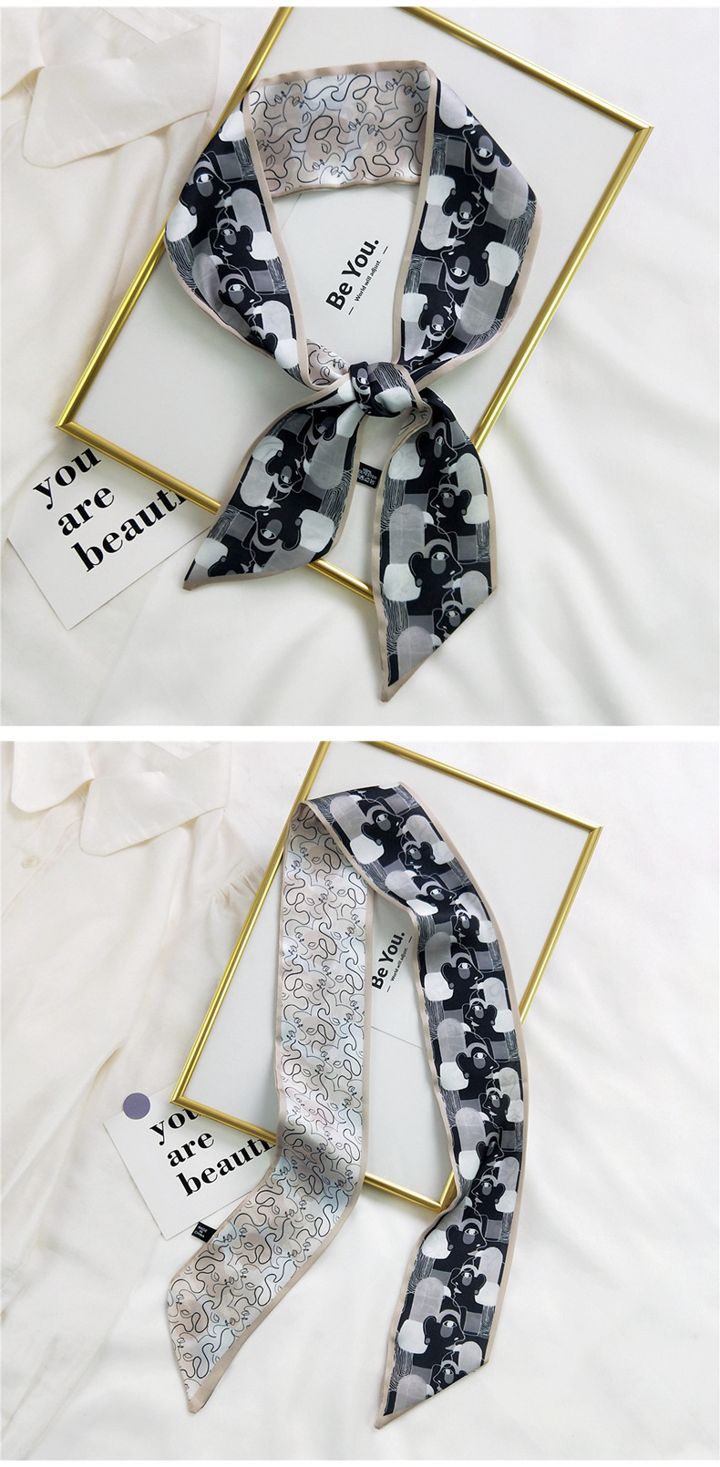 20g Weight Silk Scarf Classification Travel Occasion Unisex Gender Sweet Style Khaki, Multicolor, Dark Blue, White, Red, Green, Blue, Yellow, Black Color Fashion Silk Scarf Hair Tie 8