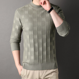 Square Jacquard Men's Knitwear 2025 New Autumn and Winter Fashion Long-Sleeved Bottoming Shirt Round Neck Pullover Long-Sleeved Knitwear