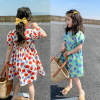 Fresh dress, children's summer clothing, small princess costume, skirt, flowered, backless, with short sleeve, floral print