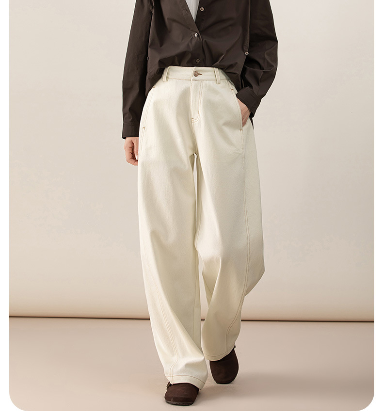 Quần jean nữ ống rộng phong cách Hong Kong chất cotton Tencel dáng rộng — Màu trắng nhạt chi tiết 3
