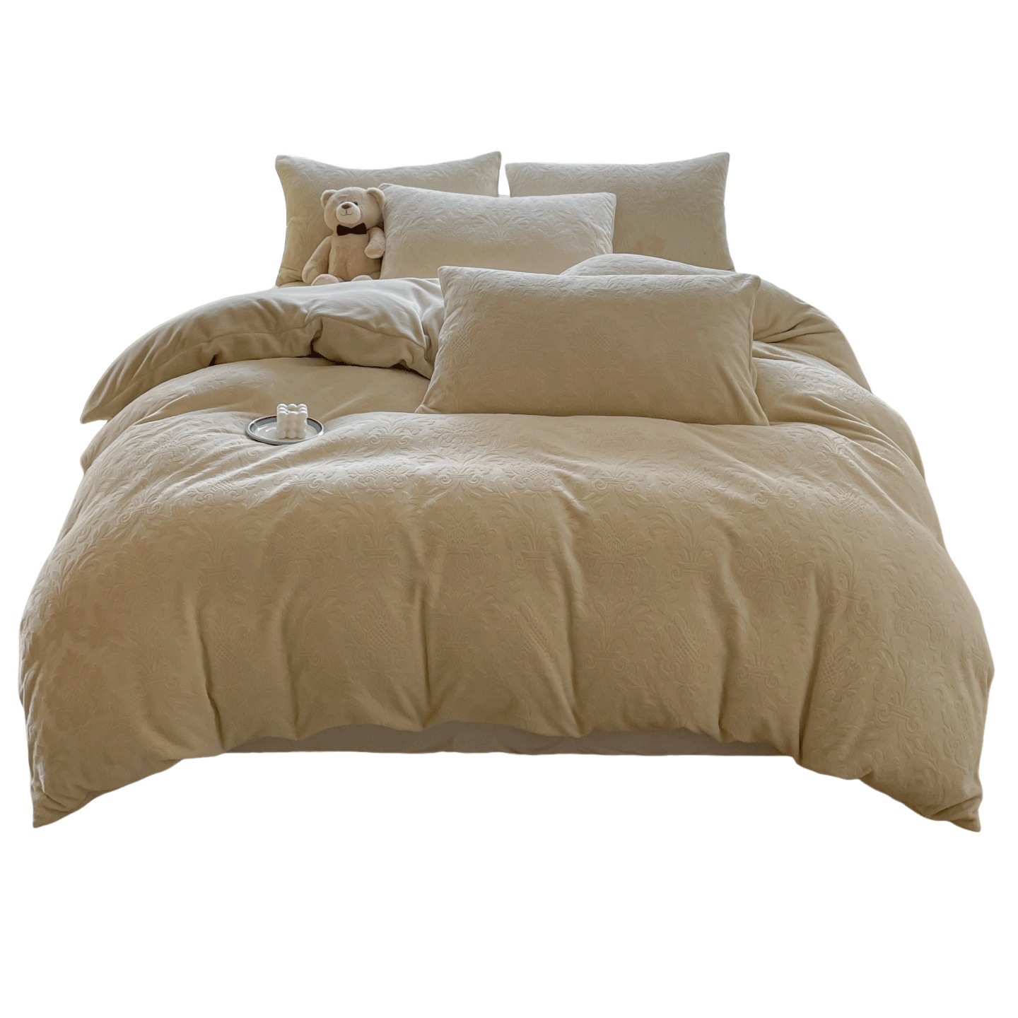 Una clase de flores podridas leche de lana de cama de cuatro piezas de invierno tallado sábanas de franela de coral cubierta de colcha de tres piezas 4